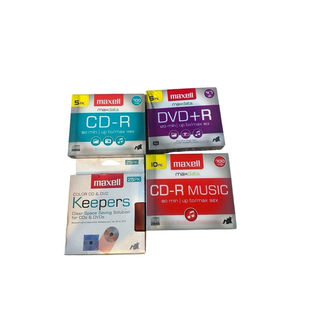 Lot 4 Maxell 10pk CD-R Music 5pk CD-R 5pk DVD+R & 25 Color Keepers NEW